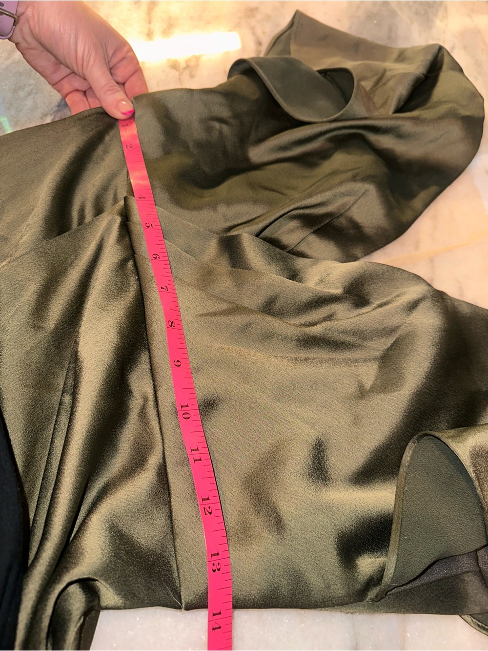 Jenny Yoo Size 6 Olive Green V-Neck Satin Maxi Dress - Picture 15 of 16